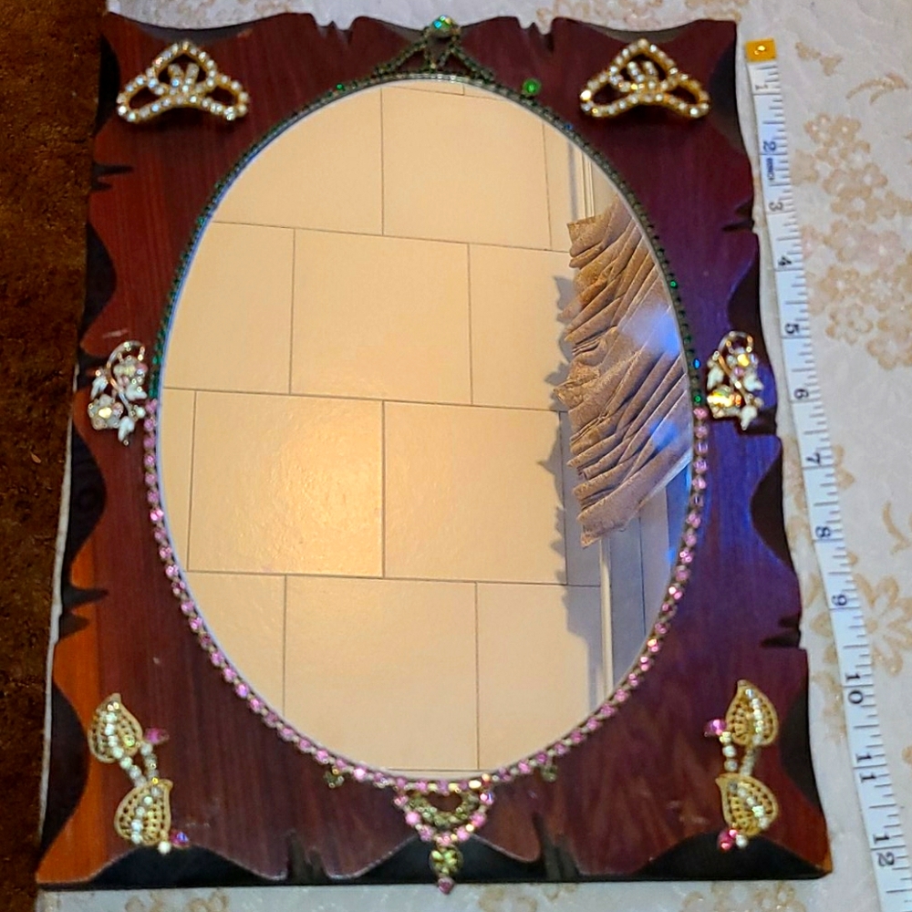 Vintage mirror rhinestones tiara wooden flowers
